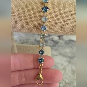 Gold Bracelet with Blue 6mm Crystals